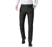 KWISUAWHGA Per Uomo Pantaloni Da Lavoro Vita Alta Elastico Dritto Informale Gamba Larga Leggero Pantaloni Da Ufficio Con Tasche,Nero,L