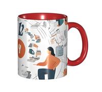 Kwjsdfea I Love The 90s Illustration Print - Tazze da caffè in ceramica colorata da 325 ml, con manico, tazze da ristorante, per caffè, tè, cappuccino, cacao, cereali, rosso