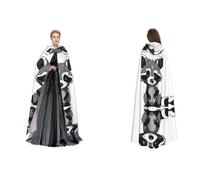 Kwjsdfea Mantello con cappuccio unisex per adulti, in raso, per cosplay, Halloween, Natale, feste, travestimenti, con simpatico procione stampato