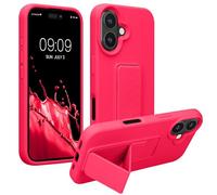 kwmobile 1x Custodia Compatibile con Apple iPhone 16 - Cover Supporto Dita - Back Case per Smartphone - Protezione Gommata Rosa Shocking