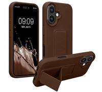 kwmobile 1x Custodia Compatibile con Apple iPhone 16 - Cover Supporto Dita - Back Case per Smartphone - Protezione Gommata Cioccolato Fondente