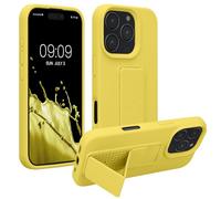 kwmobile 1x Custodia Compatibile con Apple iPhone 16 PRO - Cover Supporto Dita - Back Case per Smartphone - Protezione Gommata Giallo radiante