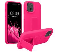 kwmobile 1x Custodia Compatibile con iPhone 15 - Cover Supporto Dita - Back Case per Smartphone - Protezione Gommata Rosa Shocking