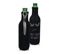 kwmobile 2X Cooler Sleeve per Bottiglia 330-500ml - per Birre e Altre Bevande - Realizzato in Neoprene Don't Touch My Beer Bianco/Nero Isolante