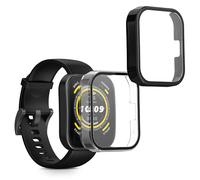 kwmobile 2x Custodia Rigida Smartwatch Compatibile con 22mm Amazfit Bip 6 / Bip 5 Unity/Bip 5 / GTS 3 / Balance 2 / Helio Strap Cover - Case Vetro Temperato Orologio Fitness - trasparente/nero