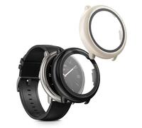 kwmobile 2x Custodia Rigida Smartwatch Compatibile con Amazfit Active2 (A2437) Cover - Case Vetro Temperato Orologio Fitness - nero/beige