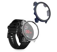 kwmobile 2x Custodia Rigida Smartwatch Compatibile con Garmin Forerunner 255/255 Music Cover - Case Vetro Temperato Orologio Fitness - trasparente/blu scuro