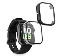 kwmobile 2x Custodia Rigida Smartwatch Compatibile con HONOR Watch 5 Cover - Case Vetro Temperato Orologio Fitness - trasparente/nero