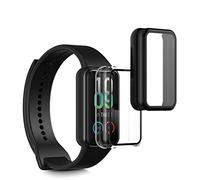 kwmobile 2x Custodia Rigida Smartwatch Compatibile con Huami Amazfit Band 7 Cover - Case Vetro Temperato Orologio Fitness - nero/trasparente