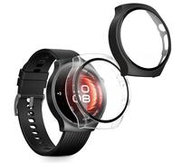 kwmobile 2x Custodia Rigida Smartwatch Compatibile con Huawei Watch 5 42mm Cover - Case Vetro Temperato Orologio Fitness - nero/trasparente