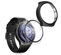 kwmobile 2x Custodia Rigida Smartwatch Compatibile con Huawei Watch 5 46mm Cover - Case Vetro Temperato Orologio Fitness - nero/trasparente