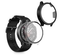 kwmobile 2x Custodia Rigida Smartwatch Compatibile con OnePlus Watch 2 / OPPO Watch X Cover - Case Vetro Temperato Orologio Fitness - trasparente/nero