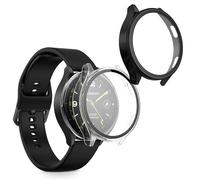 kwmobile 2x Custodia Rigida Smartwatch Compatibile con Xiaomi Watch 2 Cover - Case Vetro Temperato Orologio Fitness - trasparente/nero