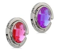 kwmobile 2x Gancio Borsa da Tavolo - Appendi Borsa in Alluminio Pieghevole Antiscivolo Antigraffio - Set Appendiborsa max 3kg - rosa/viola/argento