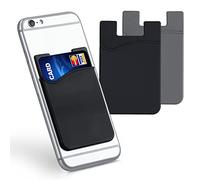 kwmobile 3x Porta carte di credito per Cellulare - Tasca Adesiva in Silicone per Tessere Carte Badge - Taschino Autoadesivo per Cover - nero/nero/grigio 8,5x5,5cm