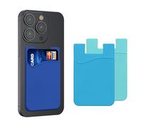 kwmobile 3x Porta carte di credito per Cellulare - Tasca Adesiva in Silicone per Tessere Carte Badge - Taschino Autoadesivo per Cover - blu chiaro/blu/blu scuro 8,5x5,5cm