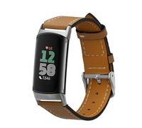 kwmobile Cinturino compatibile con Fitbit Charge 6 / Charge 5 - in vera pelle - Fascetta ca. 14-22 cm con fibbia marrone chiaro
