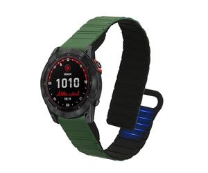 kwmobile Cinturino Compatibile con Garmin Fenix 8 51mm / Enduro 3 / Fenix 7X / 7X Pro/Instinct 2X - con Chiusura Magnetica in Silicone - Regolabile 14-22 cm - verde scuro/nero