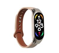 kwmobile Cinturino Compatibile con Xiaomi Mi Band 7 - in Vera Pelle - Fascetta ca. 14-22 cm con Fibbia Beige/Marrone