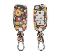 kwmobile Coprichiave Compatibile con VW Skoda Seat con 3 tasti - Cover Chiave - Guscio Protettivo Copri Telecomando Auto Similpelle - Fiore Vintage