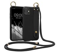 kwmobile Cover a Tracolla Compatibile con Apple iPhone 11 - Back Case in Silicone nero - Custodia con Cordino e Passante Cinta