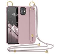 kwmobile Cover a Tracolla Compatibile con Apple iPhone 11 - Back Case in Silicone rosa invernale - Custodia con Cordino e Passante Cinta
