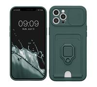 kwmobile Cover Compatibile con Apple iPhone 12 Pro Max - Custodia Magnetica con Protezione Fotocamera Scorrevole Anello Porta Carte verde muschio