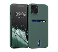 kwmobile Cover compatibile con Apple iPhone 13 - in Silicone morbido - Custodia con scomparto porta carte biglietti - Back Case verde militare matt