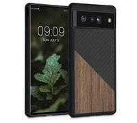 kwmobile Cover Compatibile con Google Pixel 6 PRO - Custodia in Fibra di Carbonio e Legno - Bumper Anti Urto - Back Protection Marrone Scuro/Nero