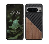 kwmobile Cover Compatibile con Google Pixel 8 Pro - Custodia in Fibra di Carbonio e Legno - Bumper Anti Urto - Back Protection marrone scuro/nero