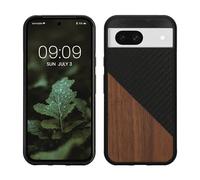 kwmobile Cover Compatibile con Google Pixel 8a - Custodia in Fibra di Carbonio e Legno - Bumper Anti Urto - Back Protection Marrone Scuro/Nero
