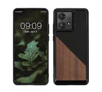 kwmobile Cover Compatibile con Motorola Edge 40 Neo - Custodia in Fibra di Carbonio e Legno - Bumper Anti Urto - Back Protection Marrone Scuro/Nero