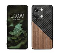kwmobile Cover Compatibile con OnePlus Nord 3 5G - Custodia in Fibra di Carbonio e Legno - Bumper Anti Urto - Back Protection Marrone Scuro/Nero