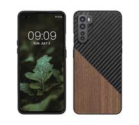 kwmobile Cover Compatibile con OnePlus Nord - Custodia in Fibra di Carbonio e Legno - Bumper Anti Urto - Back Protection Marrone Scuro/Nero