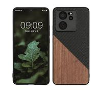 kwmobile Cover Compatibile con Xiaomi 13T / 13T PRO - Custodia in Fibra di Carbonio e Legno - Bumper Anti Urto - Back Protection Marrone Scuro/Nero