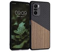 kwmobile Cover Compatibile con Xiaomi Mi 11i / Poco F3 - Custodia in Fibra di Carbonio e Legno - Bumper Anti Urto - Back Protection marrone scuro
