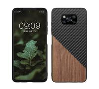 kwmobile Cover Compatibile con Xiaomi Poco X3 NFC/Poco X3 Pro - Custodia in Fibra di Carbonio e Legno - Bumper Anti Urto - Back Protection marrone scuro/nero