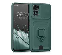 kwmobile Cover Compatibile con Xiaomi Redmi Note 11 / Note 11S - Custodia Magnetica con Protezione Fotocamera Scorrevole Anello Porta Carte verde muschio