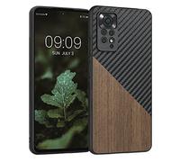 kwmobile Cover Compatibile con Xiaomi Redmi Note 11 PRO/Note 11 PRO (5G) / Note 12 PRO (4G) - Custodia in Fibra di Carbonio e Legno - Bumper Anti Urto - Back Protection Marrone Scuro/Nero