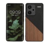 kwmobile Cover Compatibile con Xiaomi Redmi Note 13 PRO+ 5G / Redmi Note 13 PRO Plus 5G - Custodia in Fibra di Carbonio e Legno - Bumper Anti Urto - Back Protection Marrone Scuro/Nero