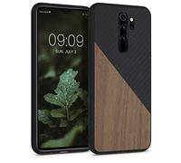 kwmobile Cover Compatibile con Xiaomi Redmi Note 8 Pro - Custodia in Fibra di Carbonio e Legno - Bumper Anti Urto - Back Protection marrone scuro/nero