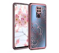 Kwmobile Cover Compatibile con Xiaomi Redmi Note 9 - Custodia Protettiva in Silicone TPU Cristallo Trasparente - Back Case Cellulare Fiori Gemelli Oro Rosa/Trasparente