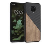 kwmobile Cover Compatibile con Xiaomi Redmi Note 9S / 9 PRO / 9 PRO Max - Custodia in Fibra di Carbonio e Legno - Bumper Anti Urto - Back Protection Marrone Scuro
