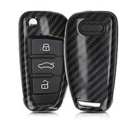 kwmobile Cover copri-chiave compatibile con Audi con 3 tasti pieghevole - Guscio protettivo chiavi auto - copertina in plastica rigida - Effetto Carbonio nero