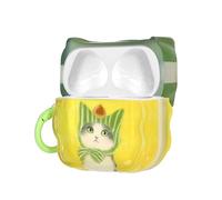 kwmobile Cover per Apple Airpods 4 Cover - Custodia per Airpods 2 e 1 Porta Auricolari con Moschettone - Trasparente con Gatto con Castagna