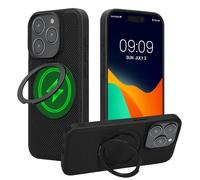 kwmobile Cover per Apple iPhone 15 PRO Cover Magnetica - Custodia Rigida Compatibile con Magsafe - Protezione Smartphone con Anello Rotante a 360° - Nero