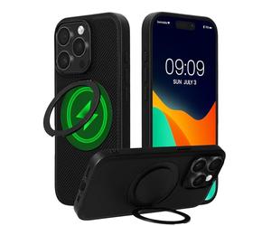 kwmobile Cover per Apple iPhone 15 PRO Max Cover Magnetica - Custodia Rigida Compatibile con Magsafe - Protezione Smartphone con Anello Rotante a 360° - Nero