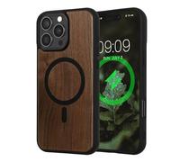 kwmobile Cover per Apple iPhone 16 PRO Max Cover Legno - Custodia per Smartphone con Paraurti in TPU - Compatibile con MagSafe - Marrone Scuro/Nero Legna