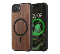 kwmobile Cover per Apple iPhone 16e Cover Legno - Custodia per Smartphone con Paraurti in TPU - Compatibile con MagSafe - Marrone Scuro/Nero Legna