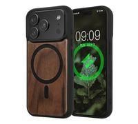 kwmobile Cover per Apple iPhone 17 PRO Cover Legno - Custodia per Smartphone con Paraurti in TPU - Compatibile con MagSafe - Marrone Scuro/Nero Legna